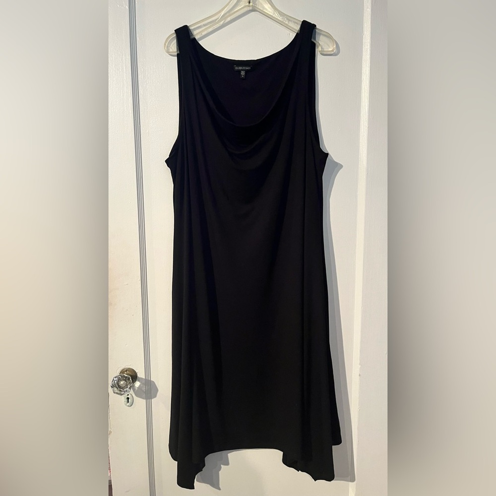 Eileen Fisher Cowl Neck Handkerchief Sleeveless Black Dress